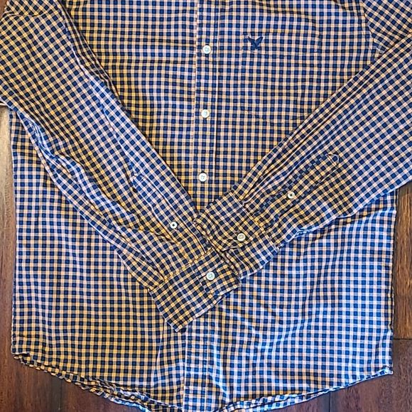 American Eagle Classic Fit Button Up Front Shirt Checkered Long Sleeve Collar - Picture 11 of 16